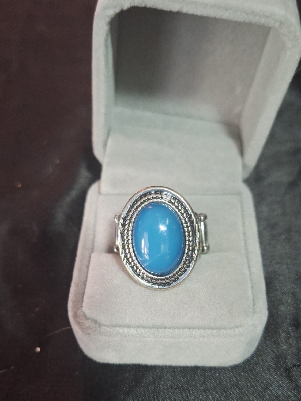 Sterling Silver Blue Oval Gemstone Statement Ring